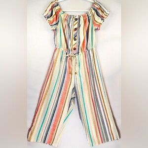 Hint of Blush Jumpsuit Womens XL Multi Color Striped Off Shoulder Wide Leg NWT